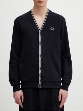 Fred Perry Cotton Pique Twin Tipped Navy Cardigan
